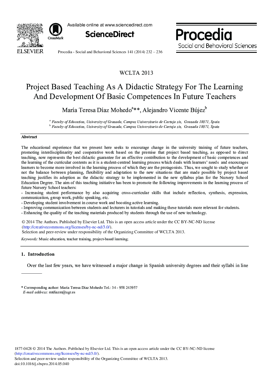 Project based Teaching as a Didactic Strategy for the Learning and Development of Basic Competences in Future Teachers 