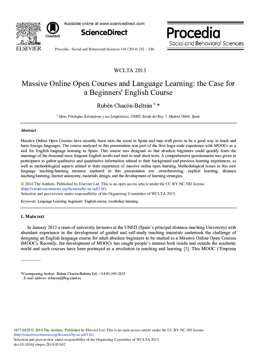 Massive Online Open Courses and Language Learning: The Case for a Beginners’ English Course 