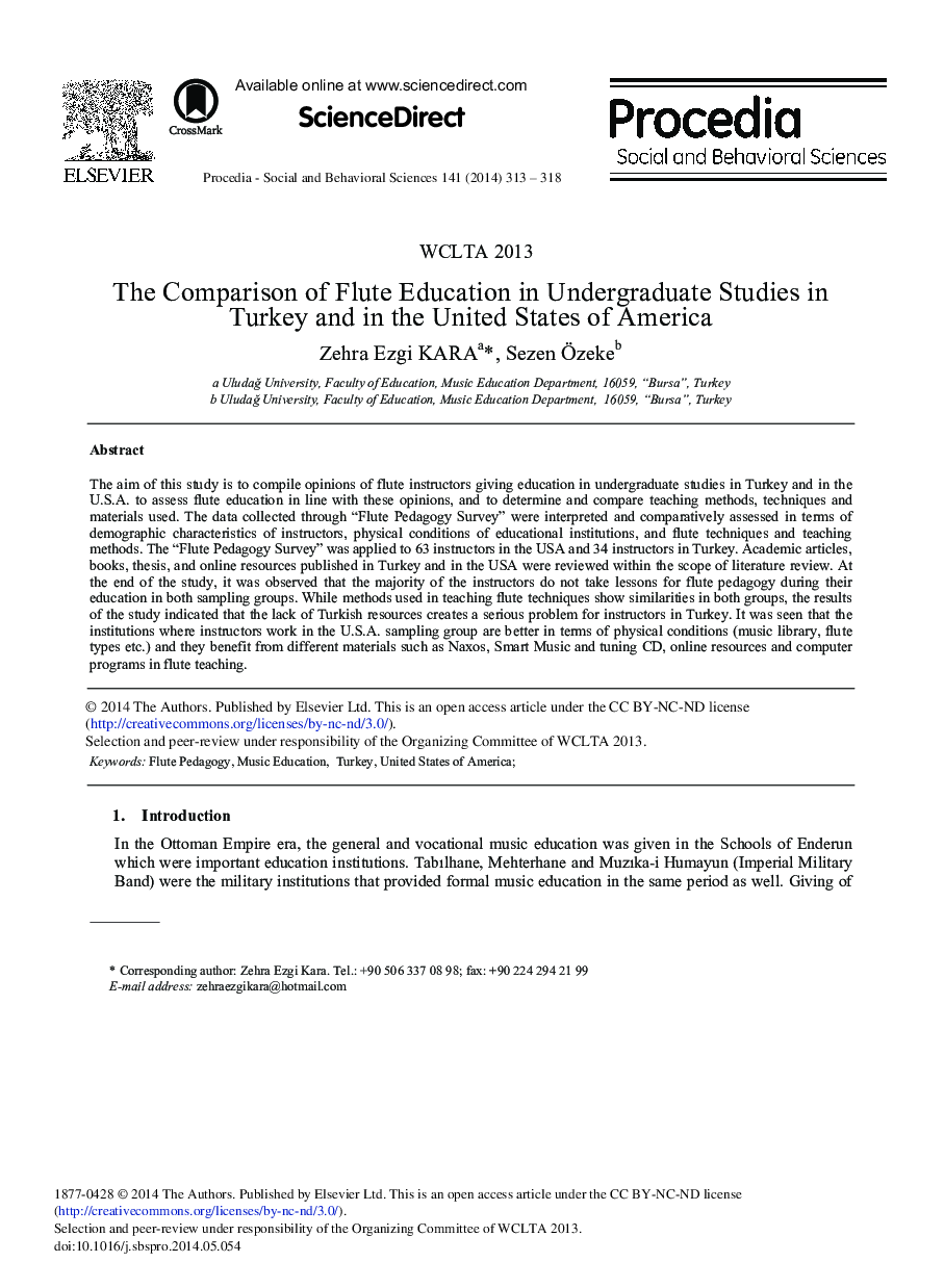 The Comparison of Flute Education in Undergraduate Studies in Turkey and in the United States of America 