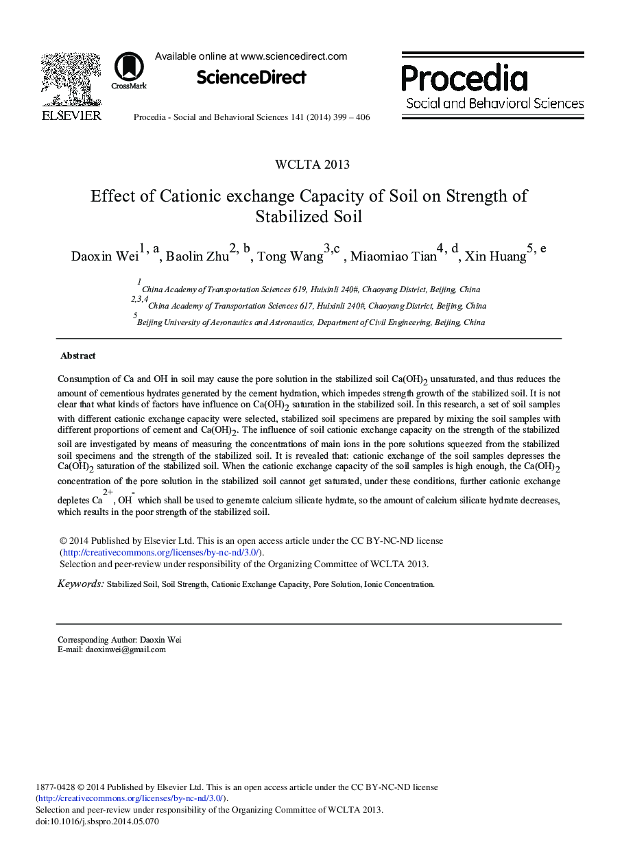 Effect of Cationic Exchange Capacity of Soil on Strength of Stabilized Soil 