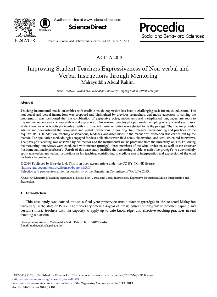 Improving Student Teachers Expressiveness of Non-verbal and Verbal Instructions through Mentoring 