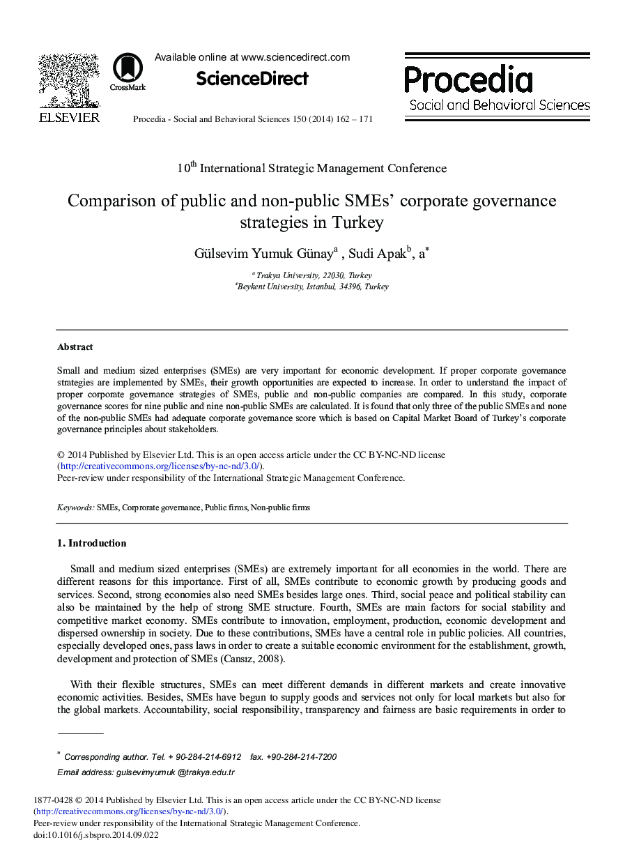 Comparison of Public and Non-public SMEs’ Corporate Governance Strategies in Turkey 