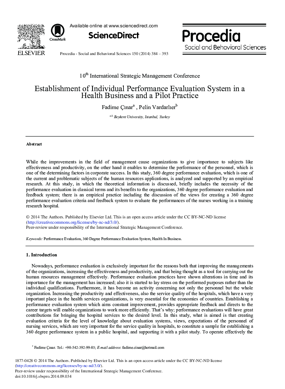 Establishment of Individual Performance Evaluation System in a Health Business and a Pilot Practice 