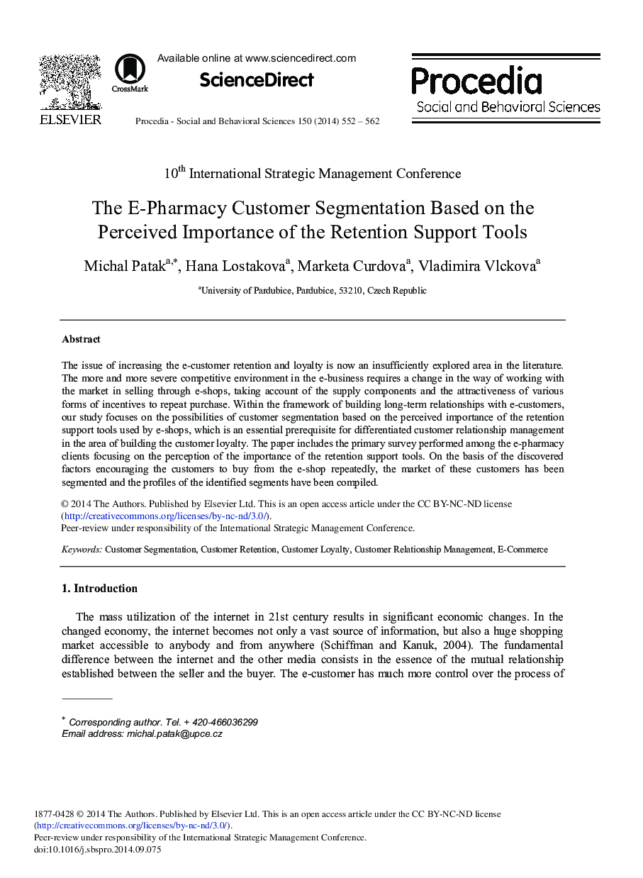 The E-Pharmacy Customer Segmentation Based on the Perceived Importance of the Retention Support Tools 