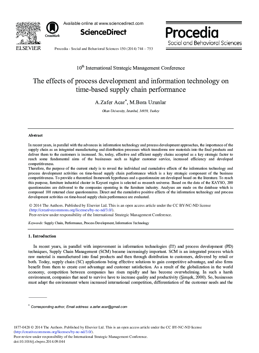 The Effects of Process Development and Information Technology on Time-based Supply Chain Performance 