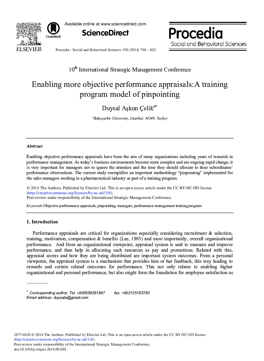 Enabling More Objective Performance Appraisals: A Training Program Model of Pinpointing 