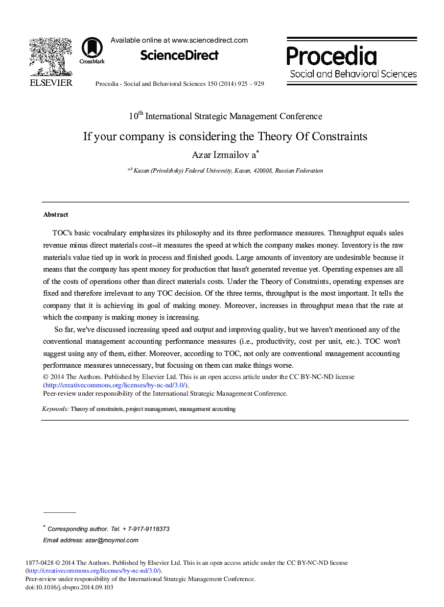 If Your Company is Considering the Theory of Constraints 