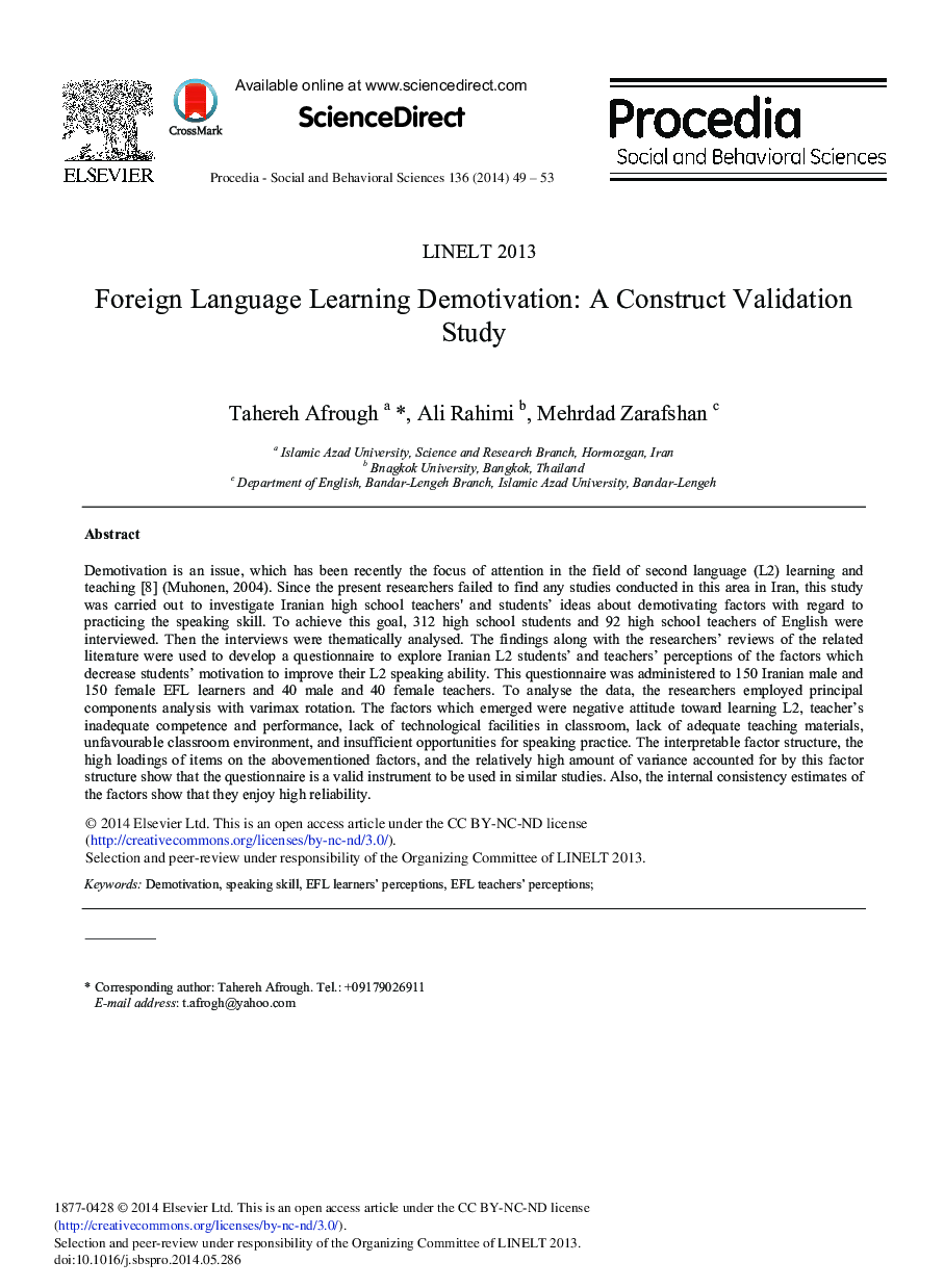 Foreign Language Learning Demotivation: A Construct Validation Study 