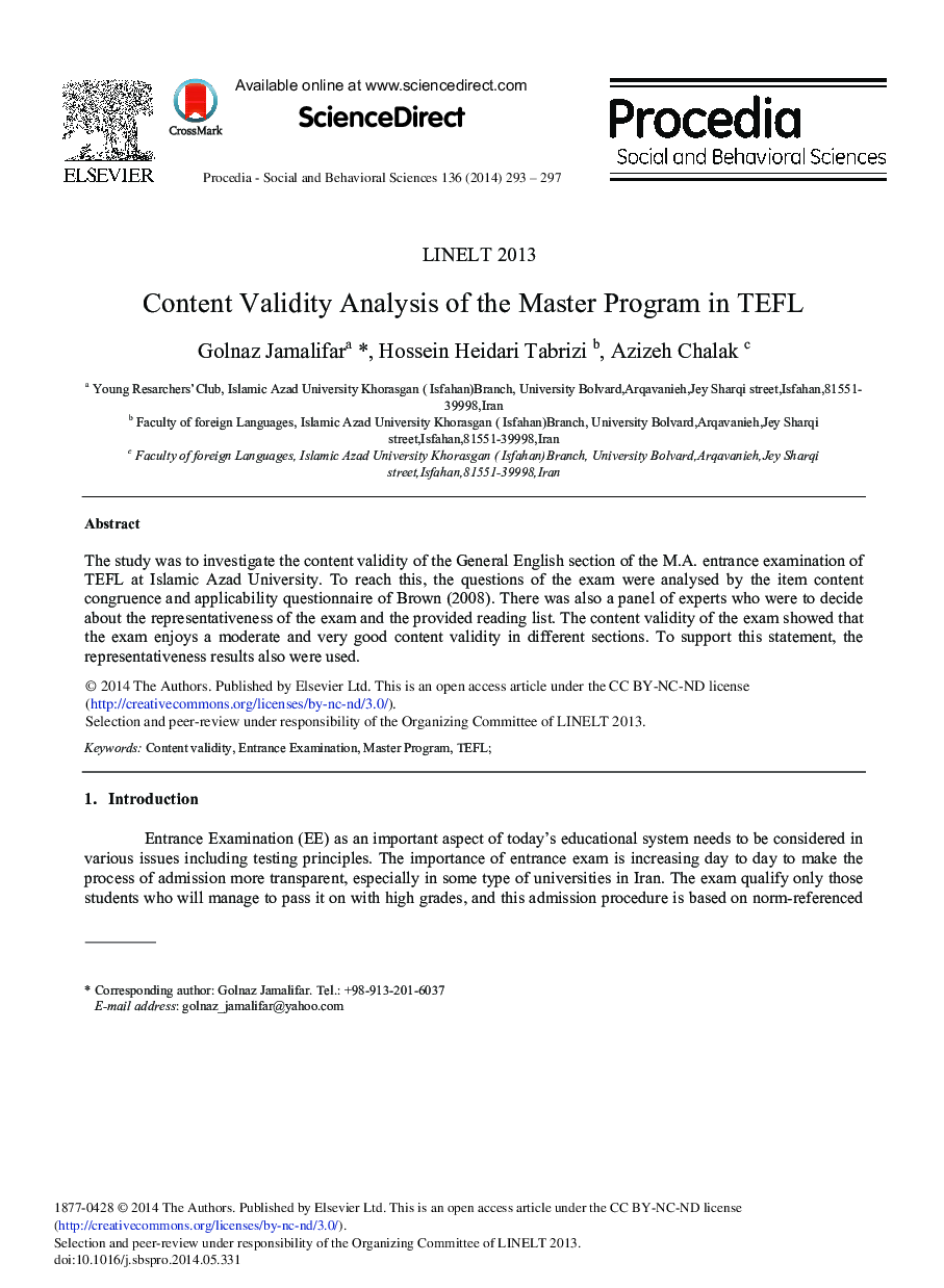 Content Validity Analysis of the Master Program in TEFL 