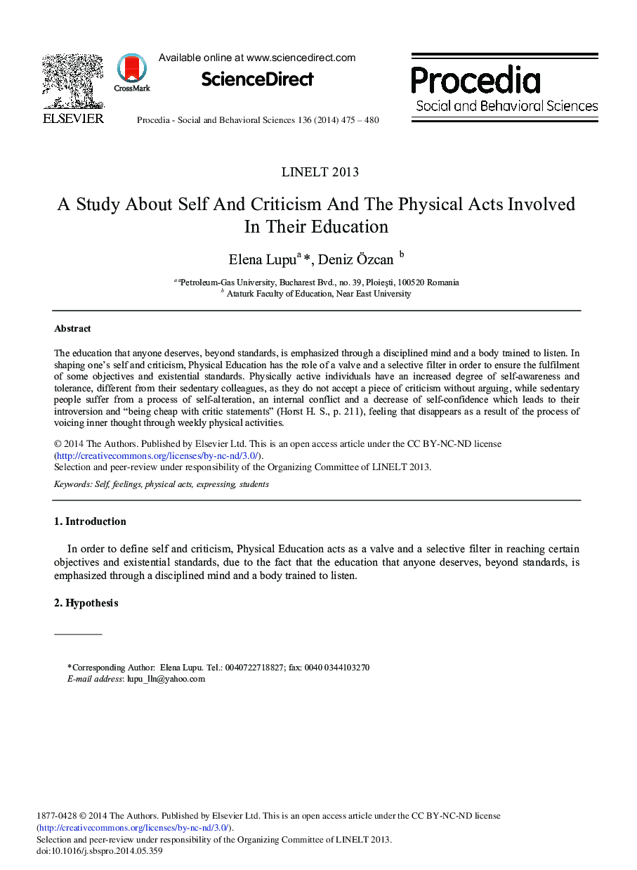 A Study About Self and Criticism and the Physical Acts Involved in their Education 