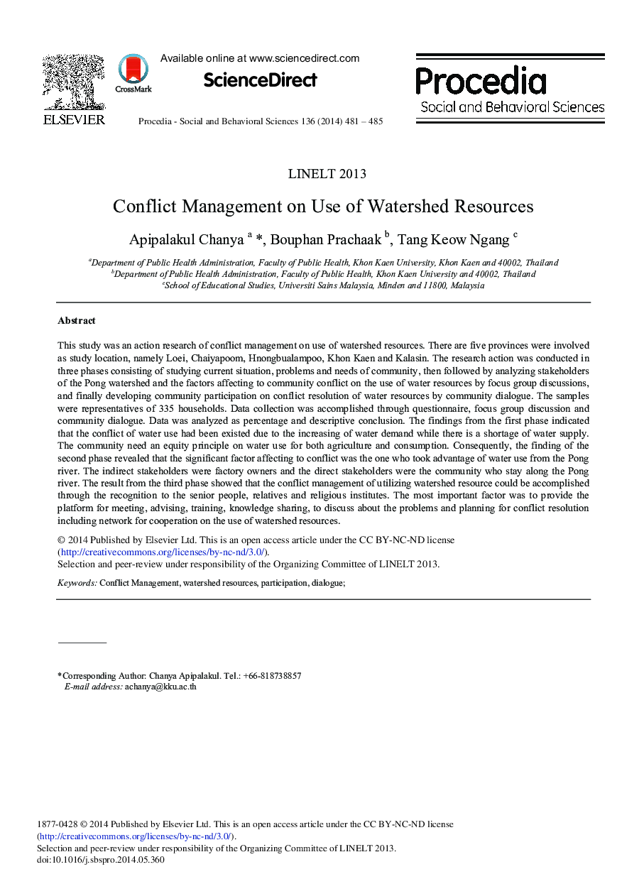 Conflict Management on Use of Watershed Resources 