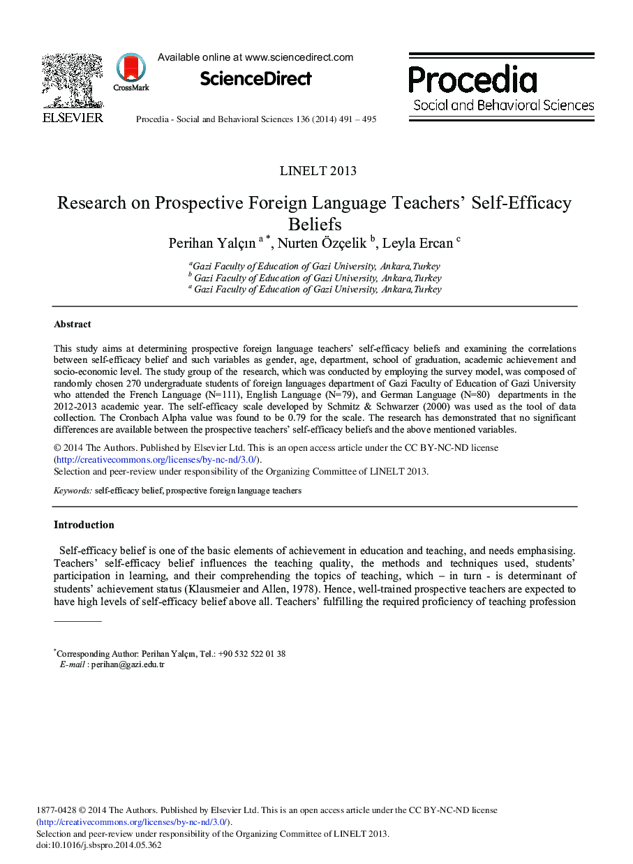 Research on Prospective Foreign Language Teachers’ Self-efficacy Beliefs 