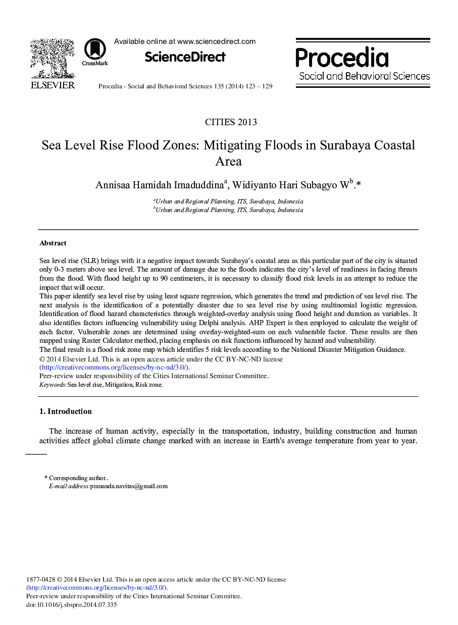 Sea Level Rise Flood Zones: Mitigating Floods in Surabaya Coastal Area 