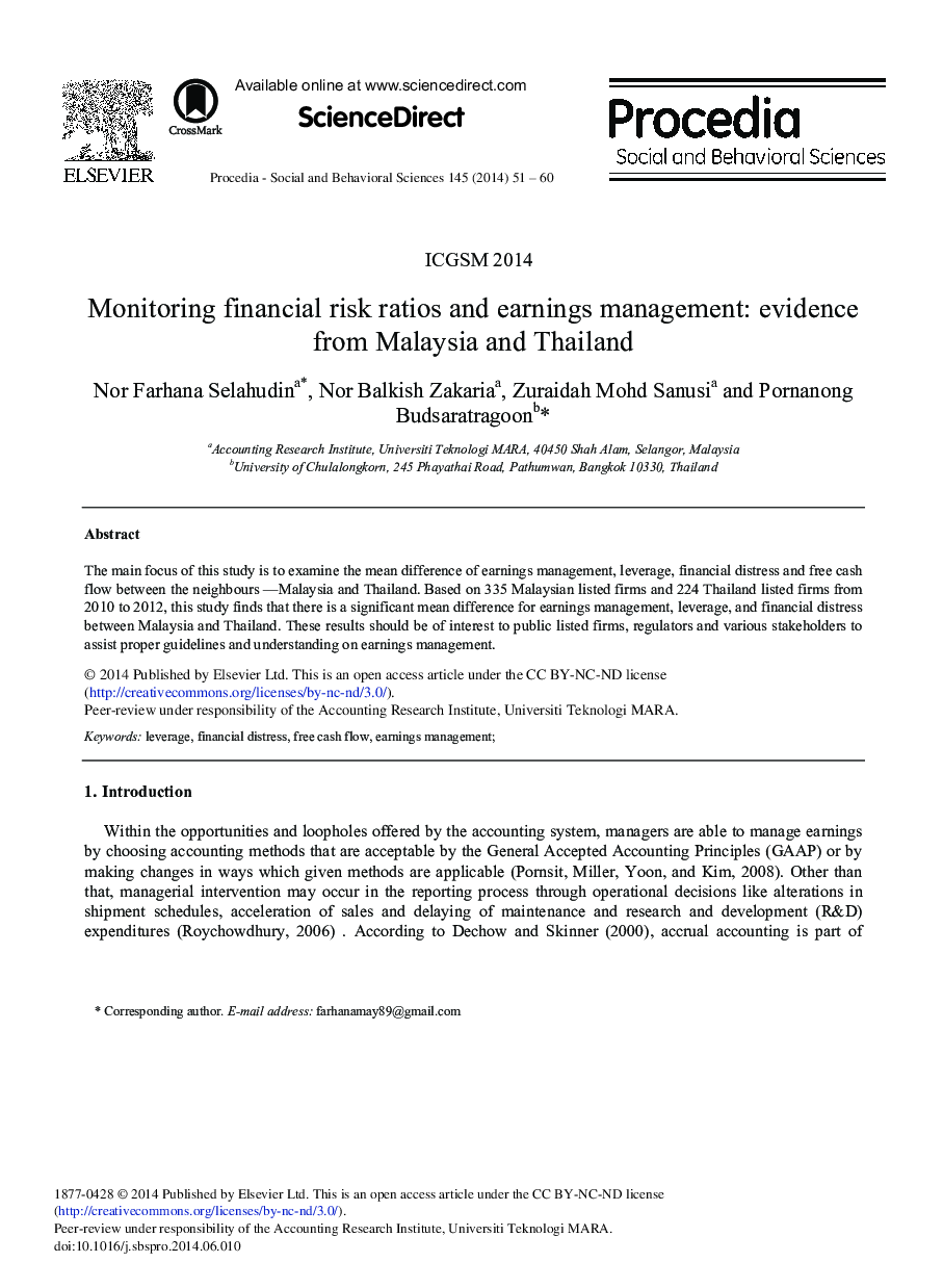 Monitoring Financial Risk Ratios and Earnings Management: Evidence from Malaysia and Thailand 