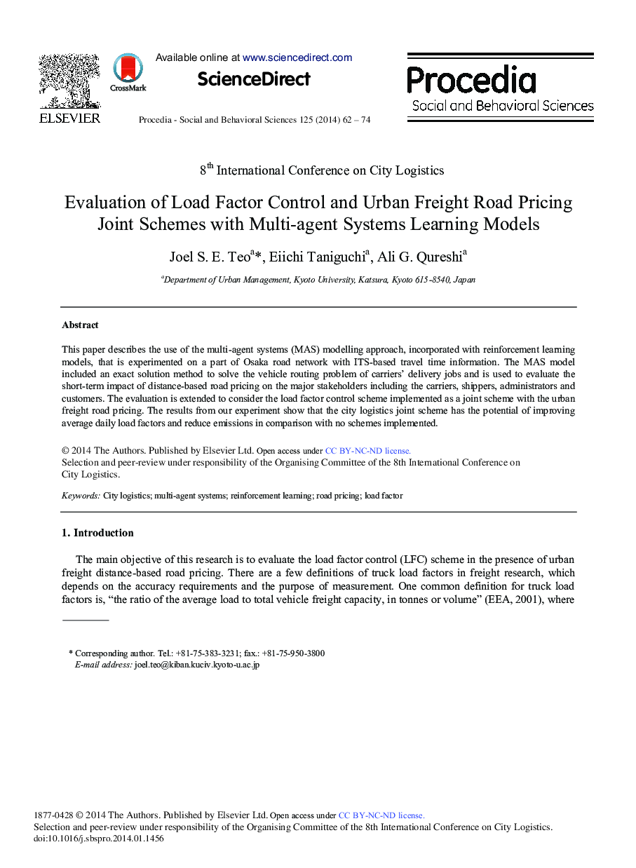 Evaluation of Load Factor Control and Urban Freight Road Pricing Joint Schemes with Multi-agent Systems Learning Models 