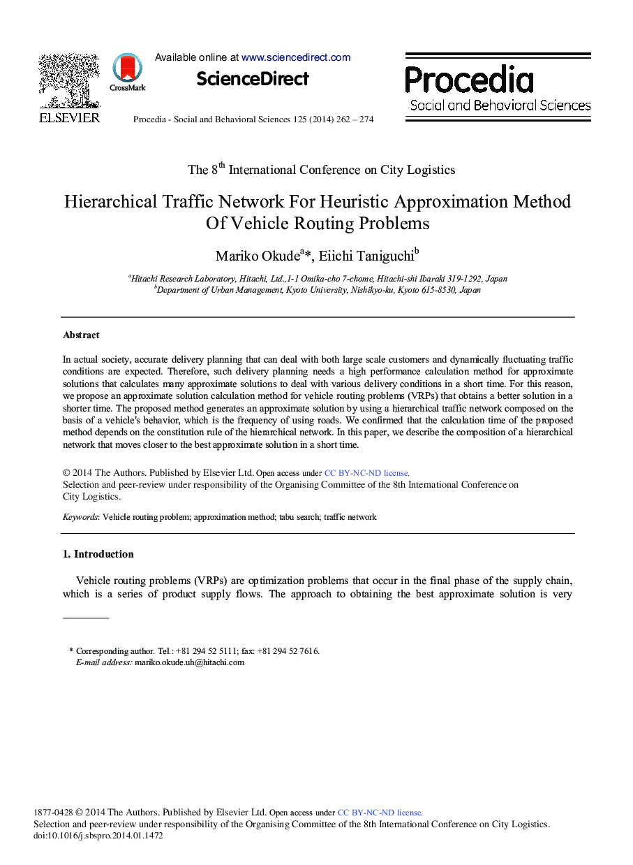 Hierarchical Traffic Network for Heuristic Approximation Method of Vehicle Routing Problems 