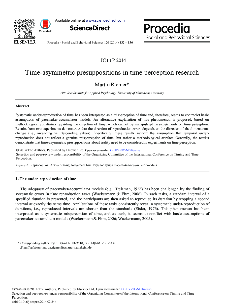 Time-asymmetric Presuppositions in Time Perception Research 