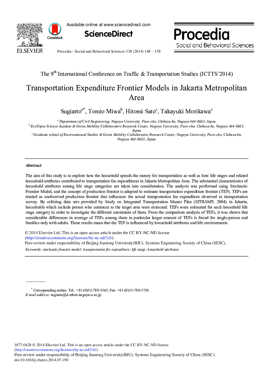 Transportation Expenditure Frontier Models in Jakarta Metropolitan Area 