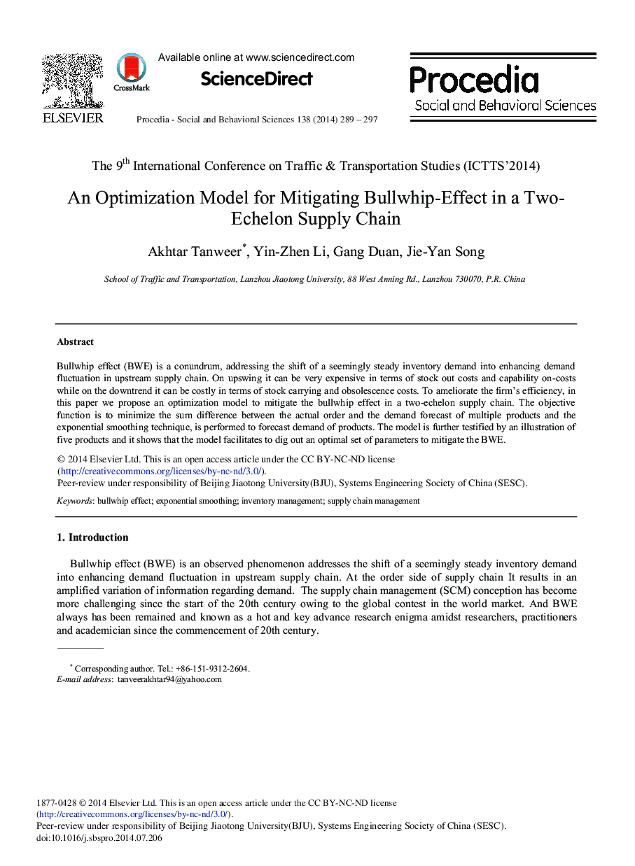 An Optimization Model for Mitigating Bullwhip-effect in a Two-echelon Supply Chain 