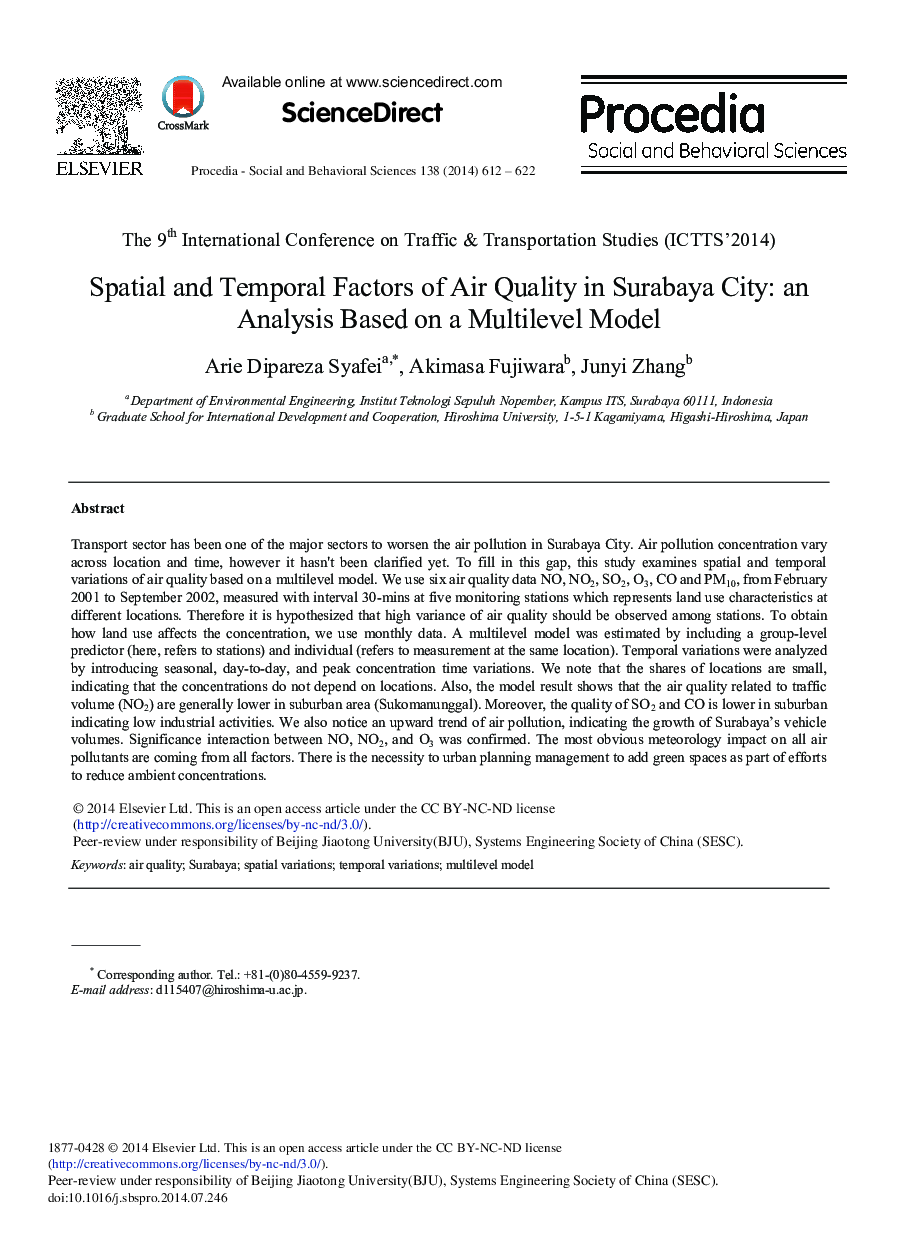 Spatial and Temporal Factors of Air Quality in Surabaya City: An Analysis based on a Multilevel Model 