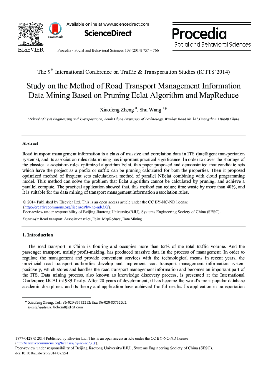 Study on the Method of Road Transport Management Information Data Mining based on Pruning Eclat Algorithm and MapReduce 