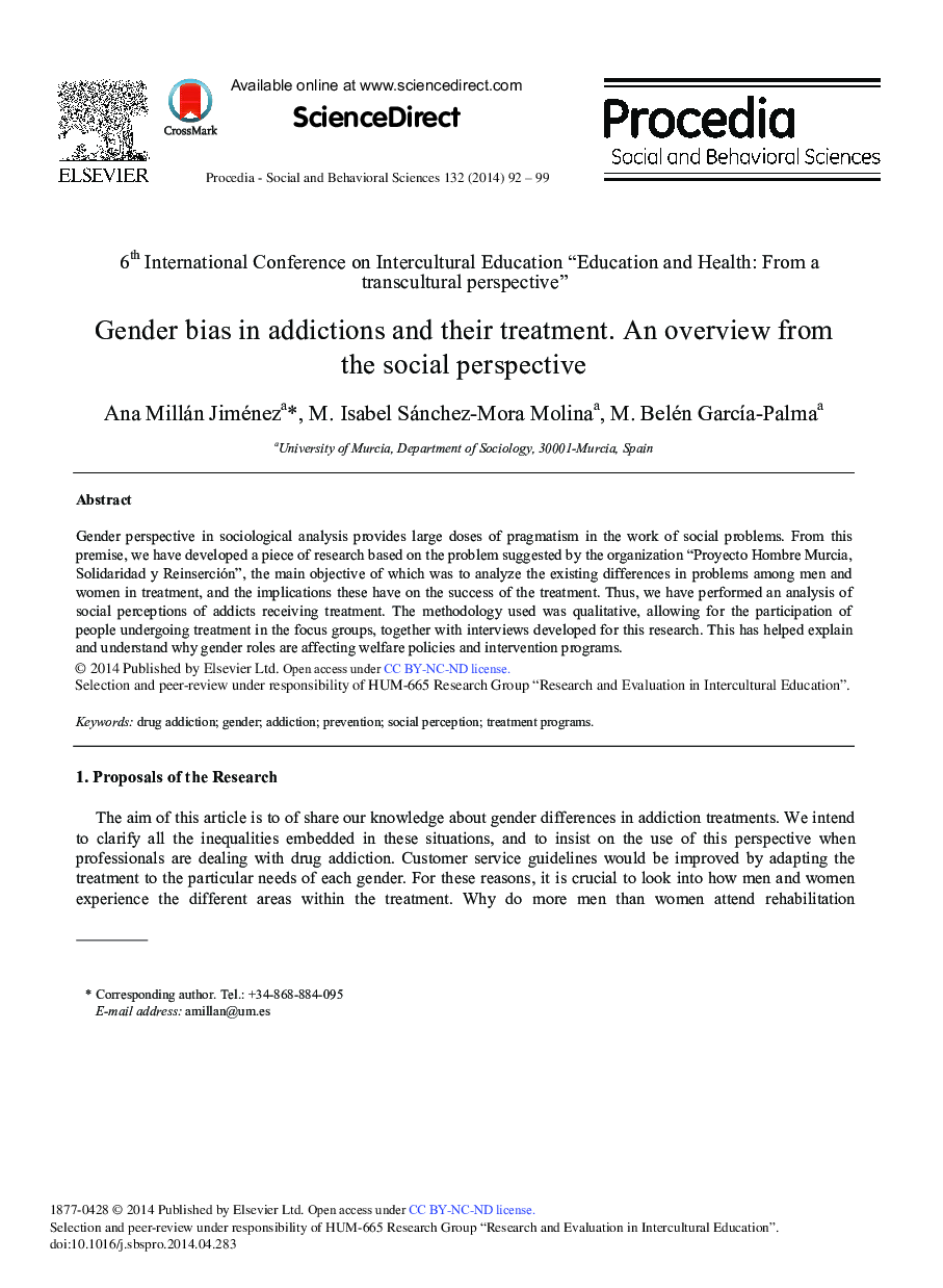 Gender Bias in Addictions and their Treatment. An Overview from the Social Perspective 