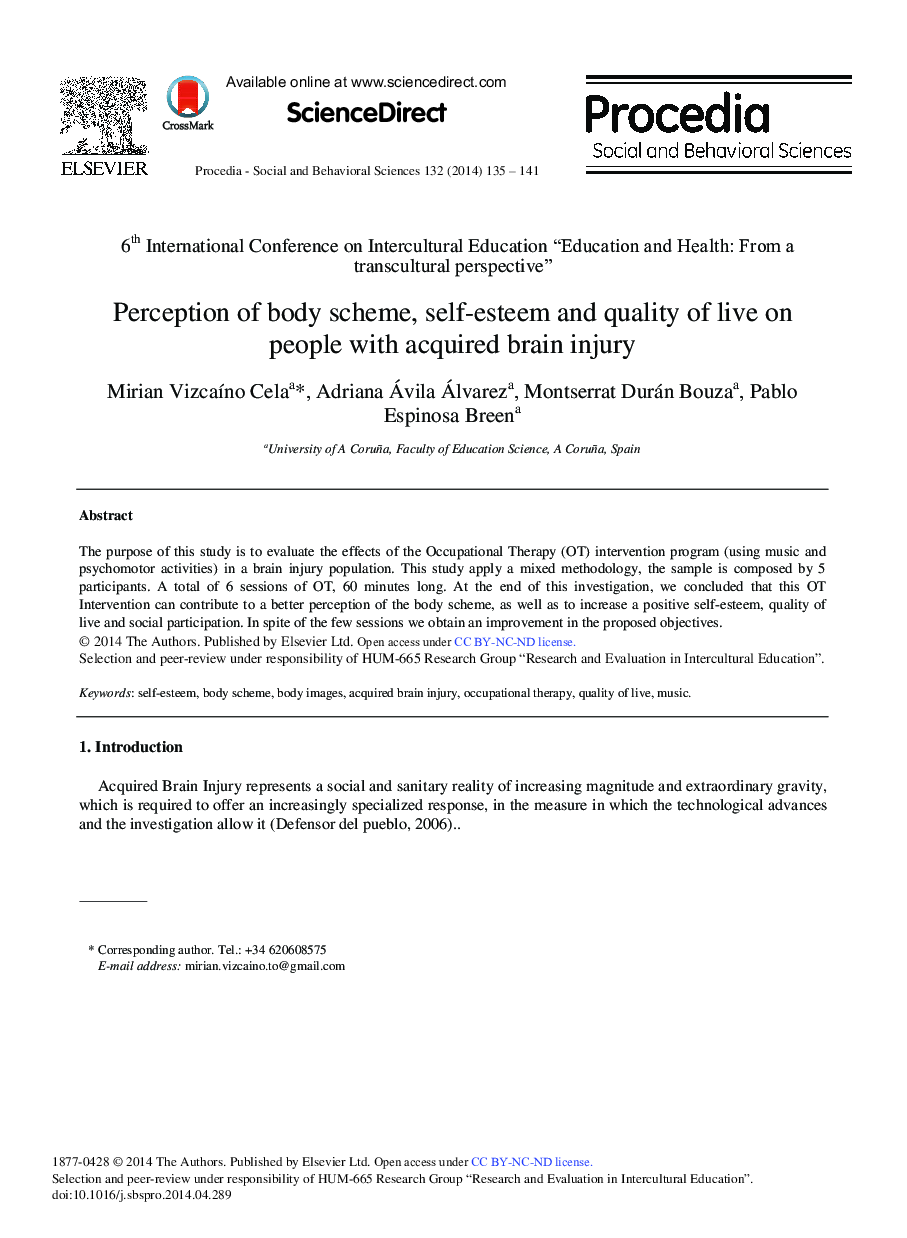 Perception of Body Scheme, Self-esteem and Quality of Live on People with Acquired Brain Injury 