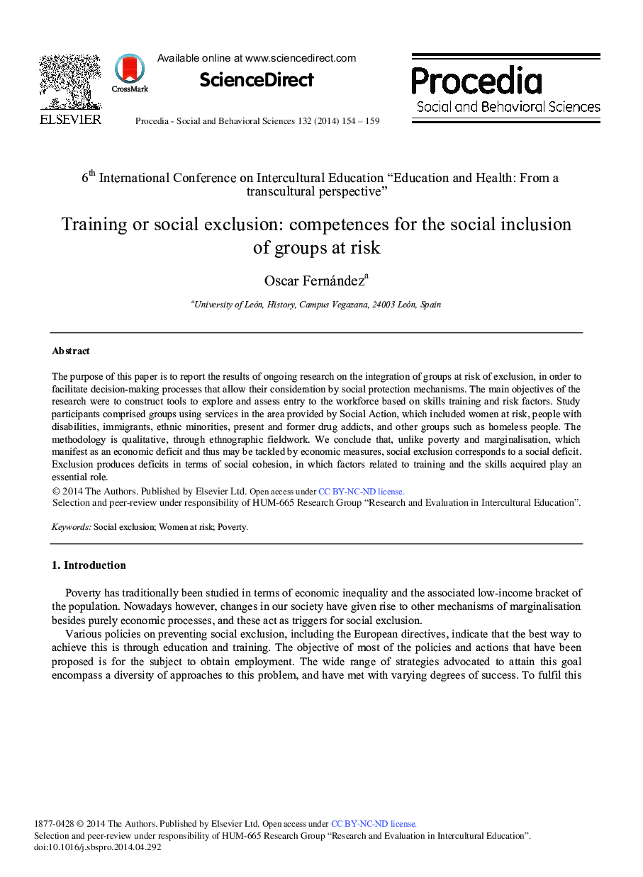 Training or Social Exclusion: Competences for the Social Inclusion of Groups at Risk 