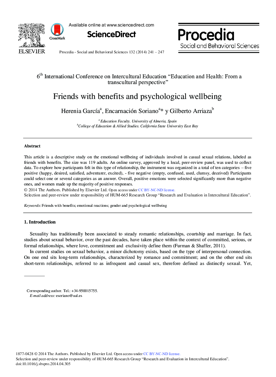 Friends with Benefits and Psychological Wellbeing 