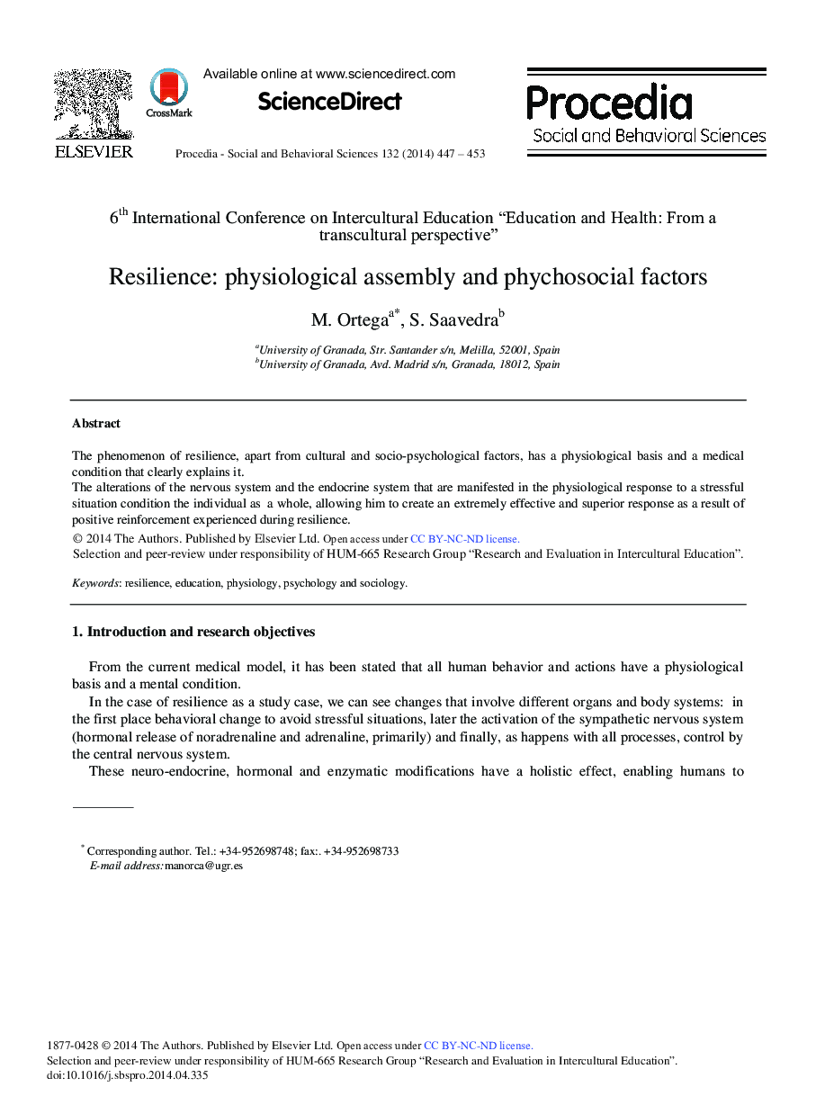 Resilience: Physiological Assembly and Phychosocial Factors 