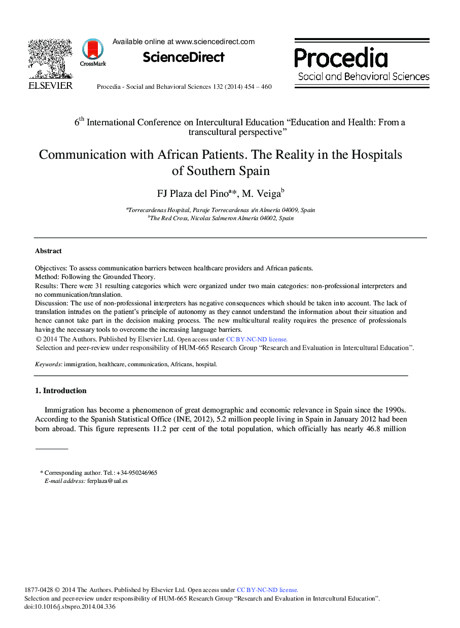 Communication with African Patients. The Reality in the Hospitals of Southern Spain 