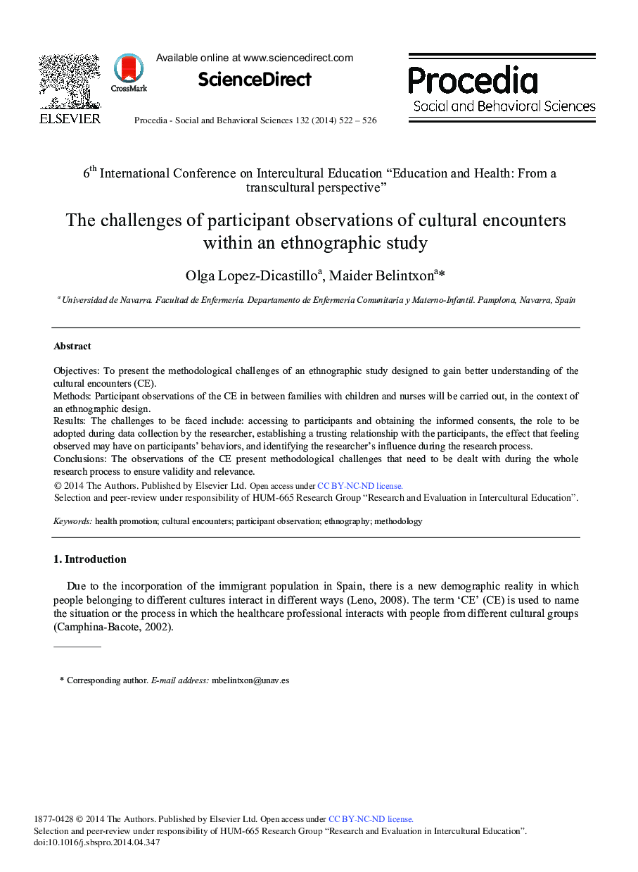 The Challenges of Participant Observations of Cultural Encounters within an Ethnographic Study 