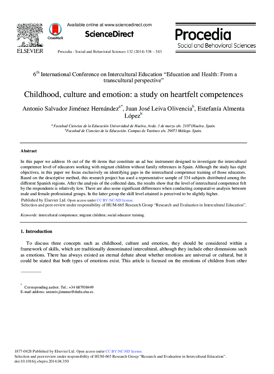 Childhood, Culture and Emotion: A Study on Heartfelt Competences 