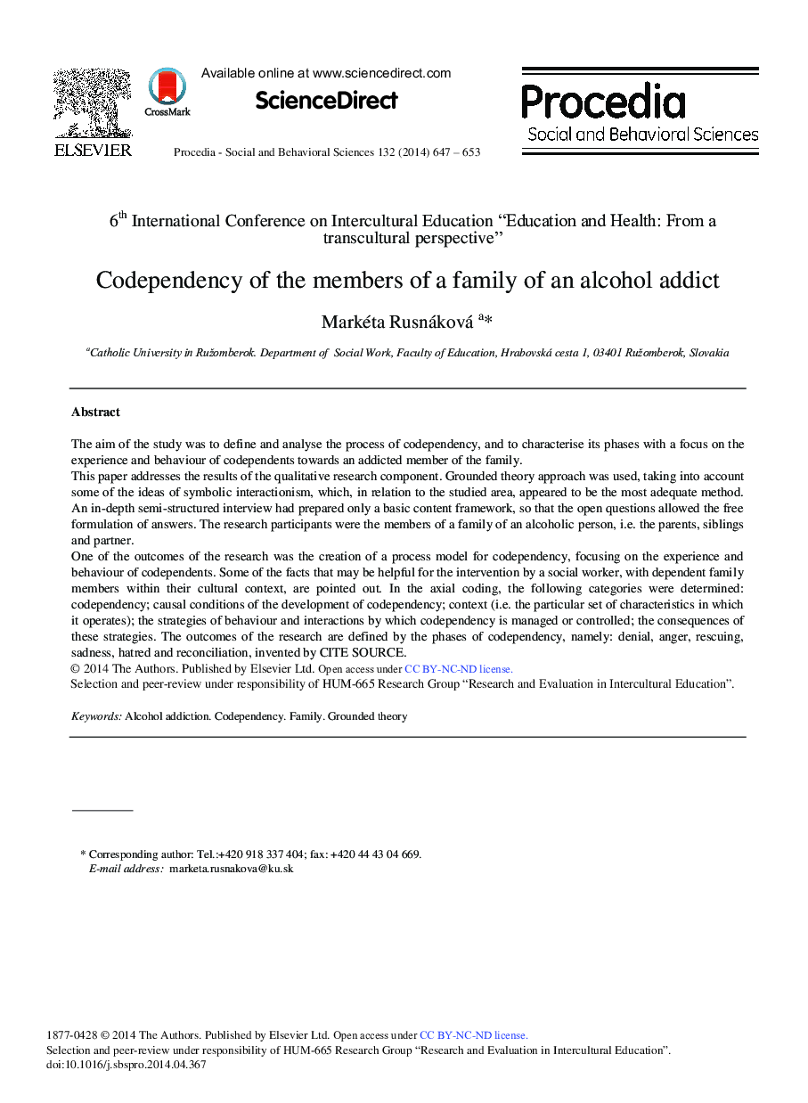 Codependency of the Members of a Family of an Alcohol Addict 