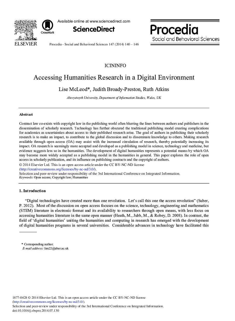 Accessing Humanities Research in a Digital Environment 