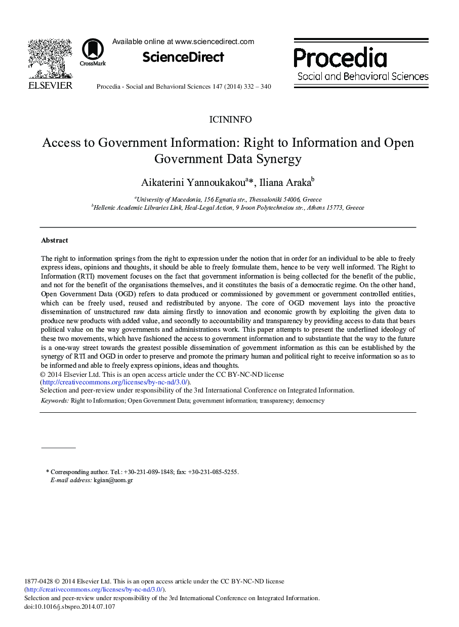 Access to Government Information: Right to Information and Open Government Data Synergy 