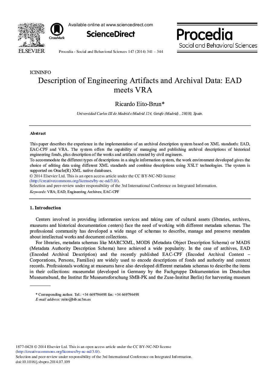 Description of Engineering Artifacts and Archival Data: EAD meets VRA 