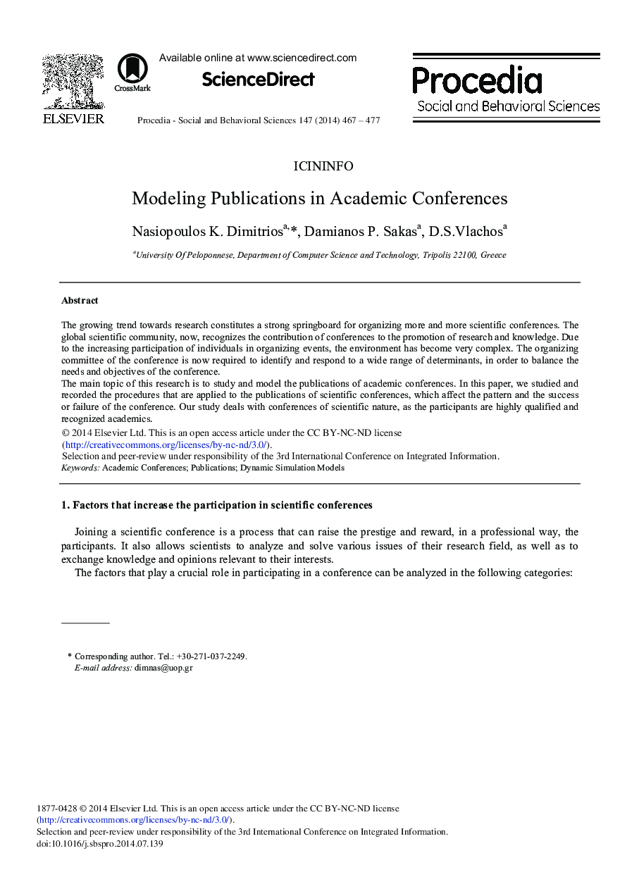 Modeling Publications in Academic Conferences 