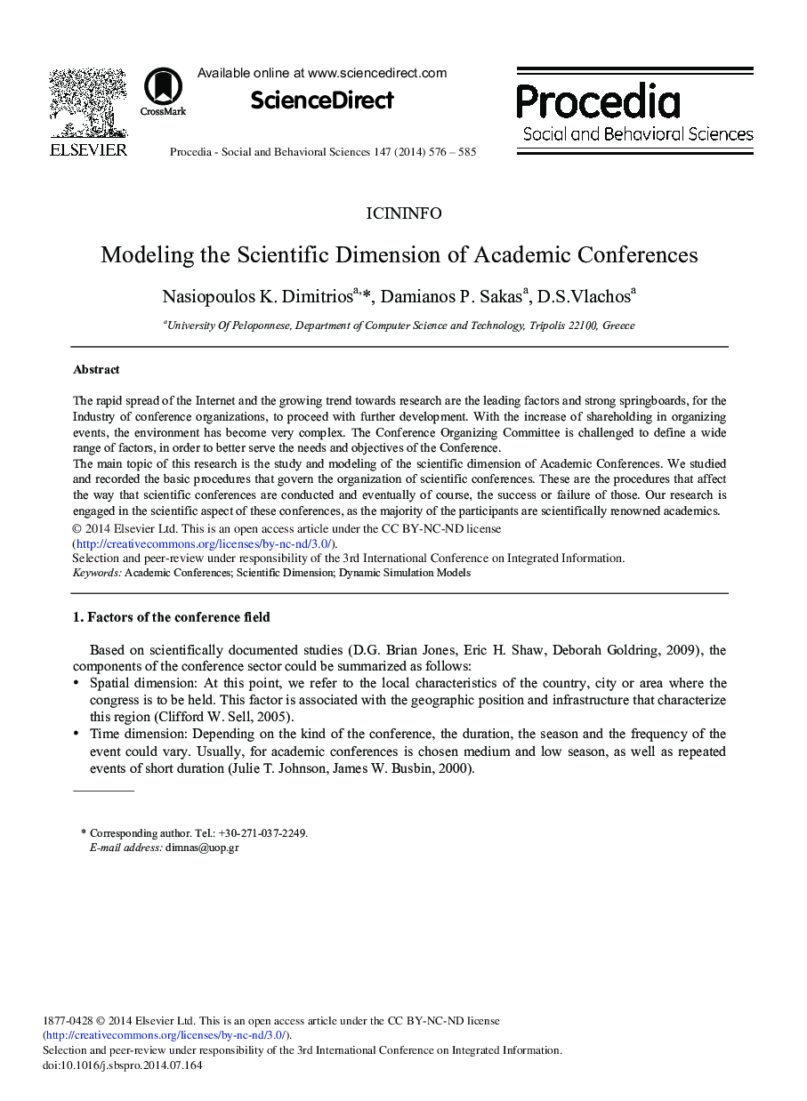 Modeling the Scientific Dimension of Academic Conferences 