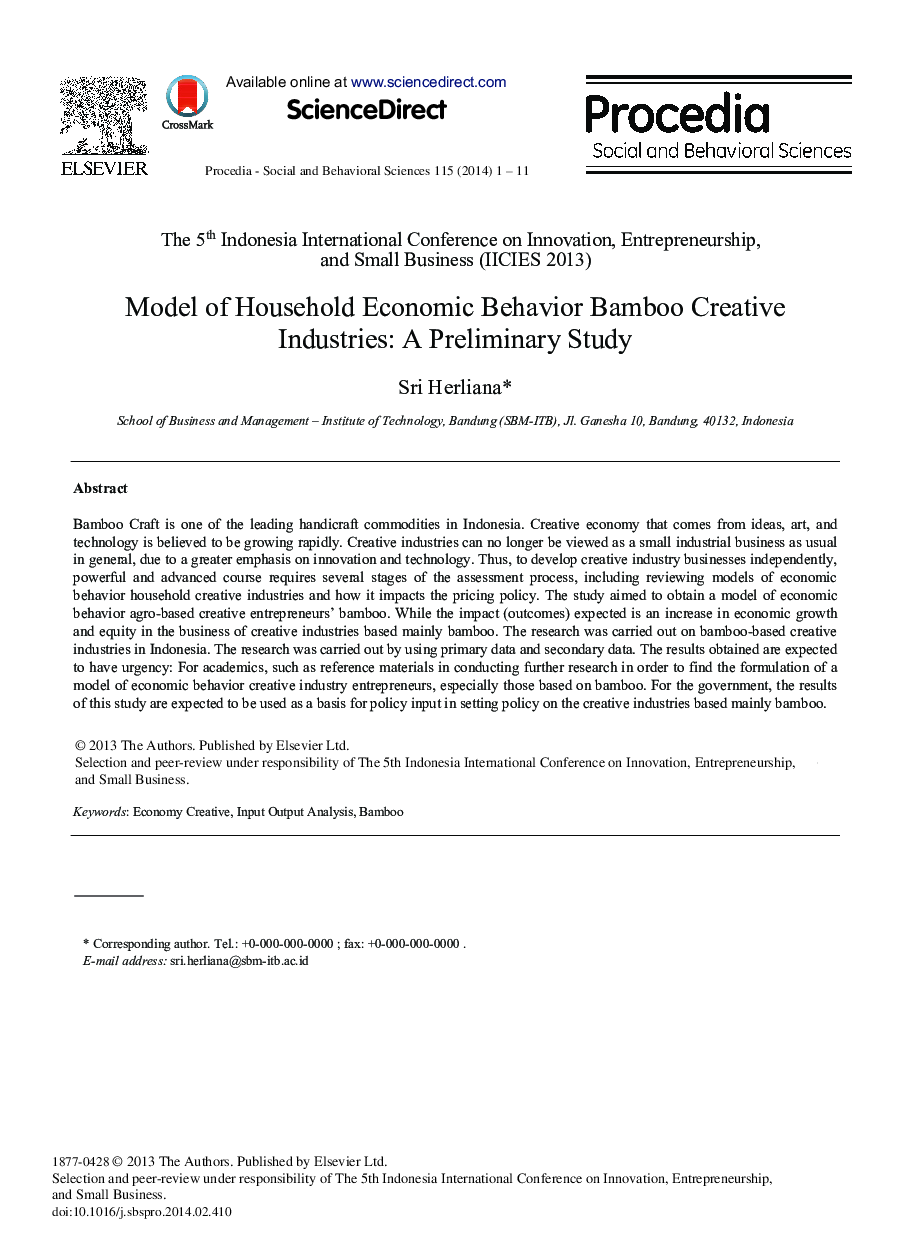 Model of Household Economic Behavior Bamboo Creative Industries: A Preliminary Study 