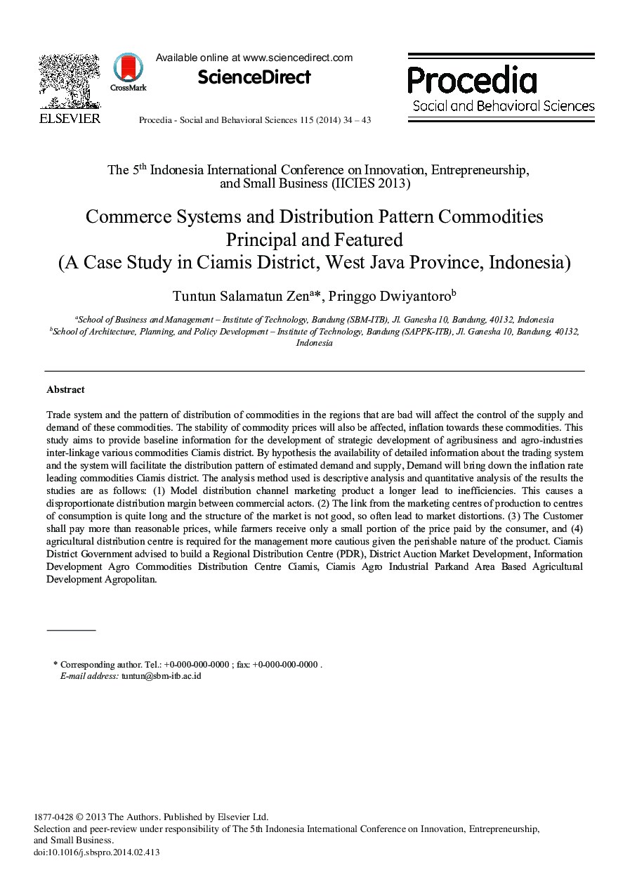 Commerce Systems and Distribution Pattern Commodities Principal and Featured (A Case Study in Ciamis District, West Java Province, Indonesia) 