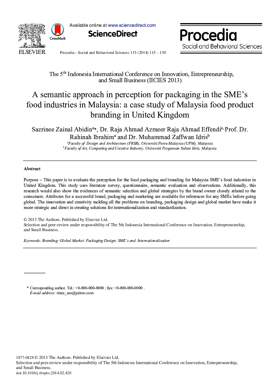 A Semantic Approach in Perception for Packaging in the SME's Food Industries in Malaysia: A Case Study of Malaysia Food Product Branding in United Kingdom 