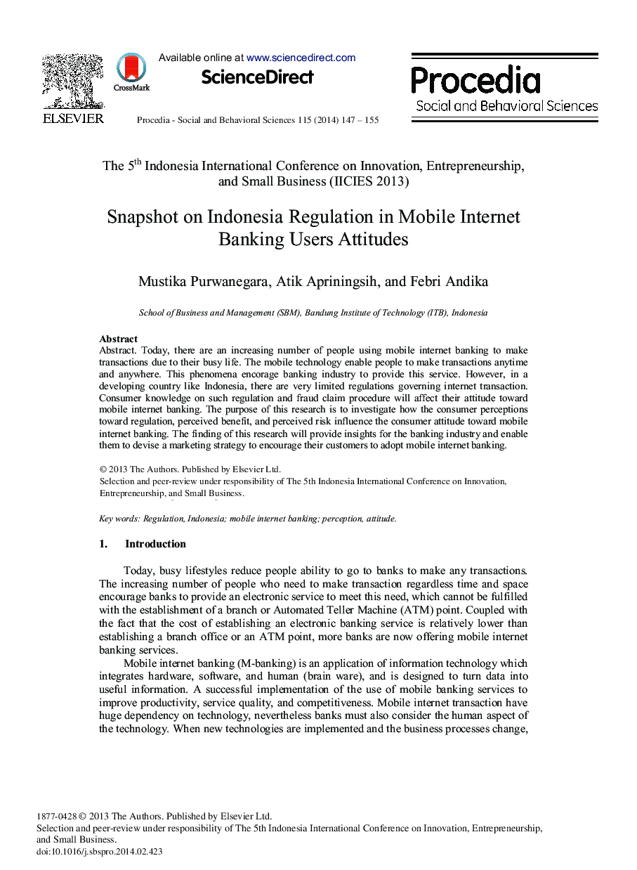 Snapshot on Indonesia Regulation in Mobile Internet Banking Users Attitudes 