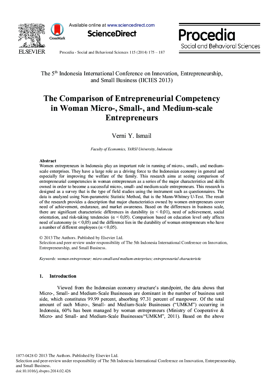 The Comparison of Entrepreneurial Competency in Woman Micro-, Small-, and Medium-scale Entrepreneurs 