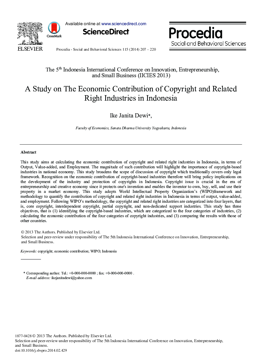 A Study on the Economic Contribution of Copyright and Related Right Industries in Indonesia 