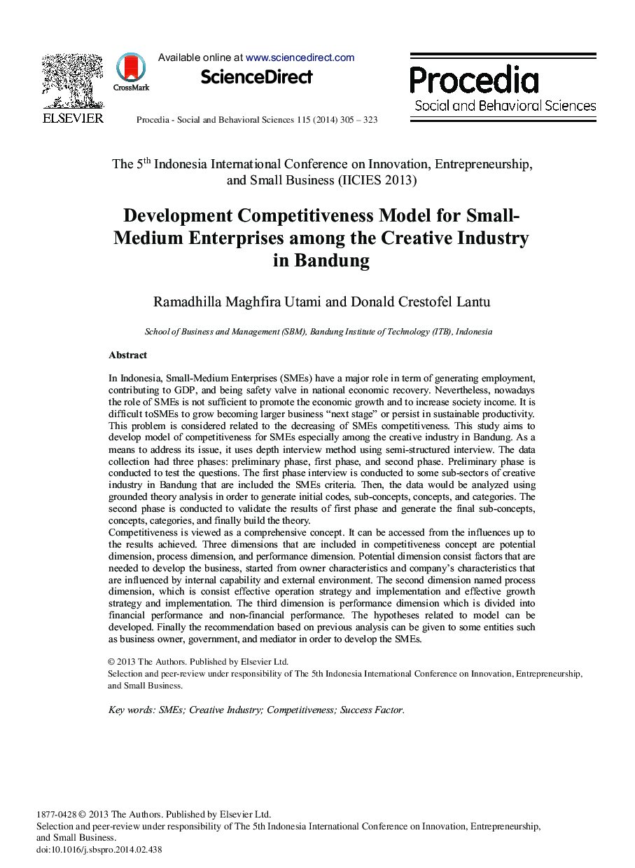 Development Competitiveness Model for Small-Medium Enterprises among the Creative Industry in Bandung 