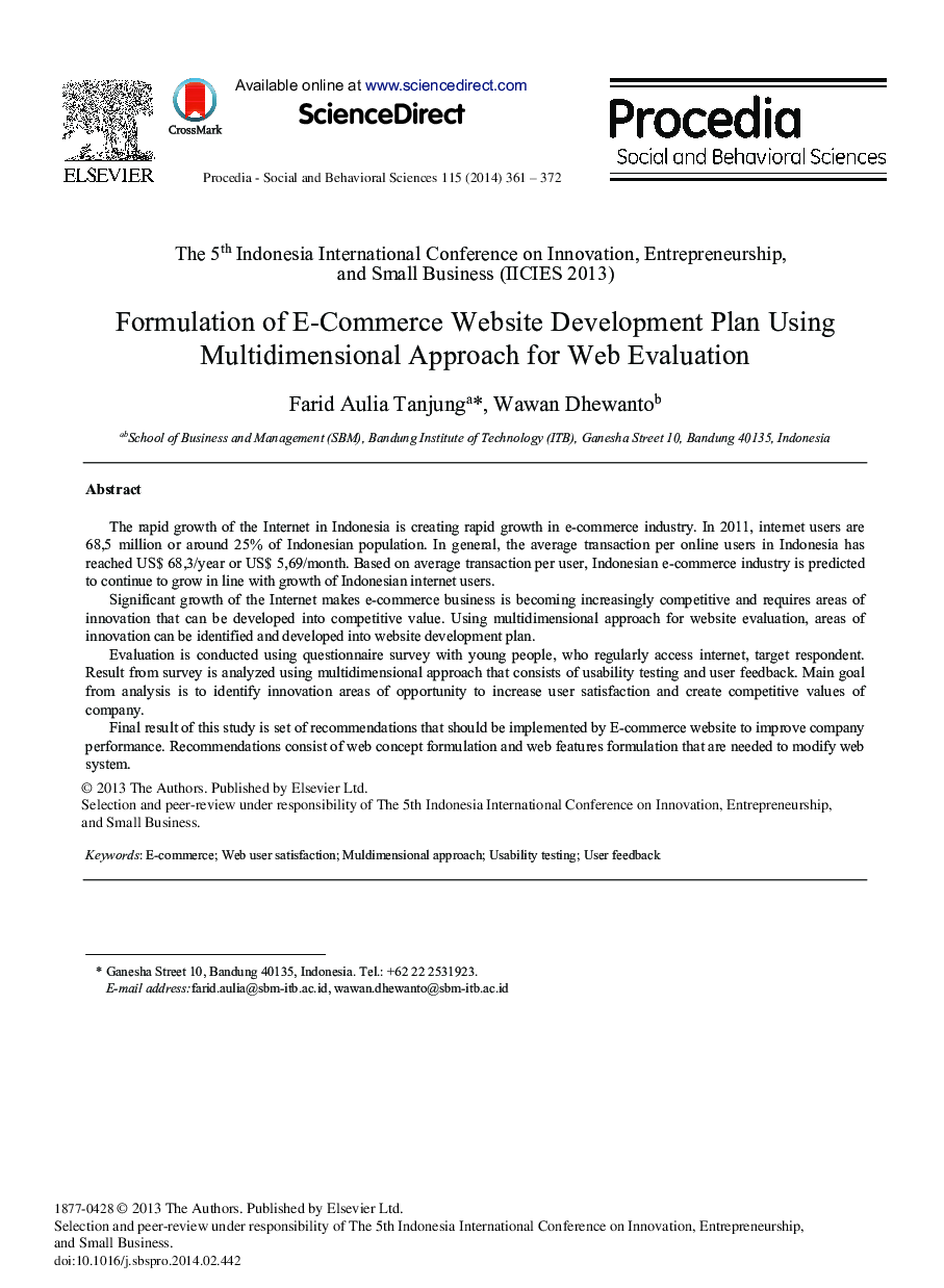 Formulation of E-Commerce Website Development Plan Using Multidimensional Approach for Web Evaluation 