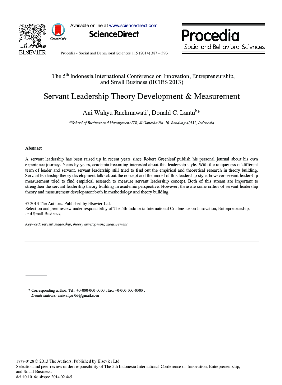 Servant Leadership Theory Development & Measurement