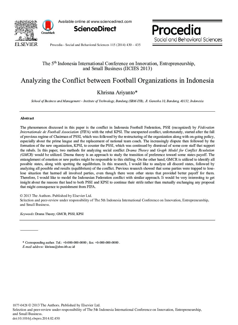 Analyzing the Conflict between Football Organizations in Indonesia 