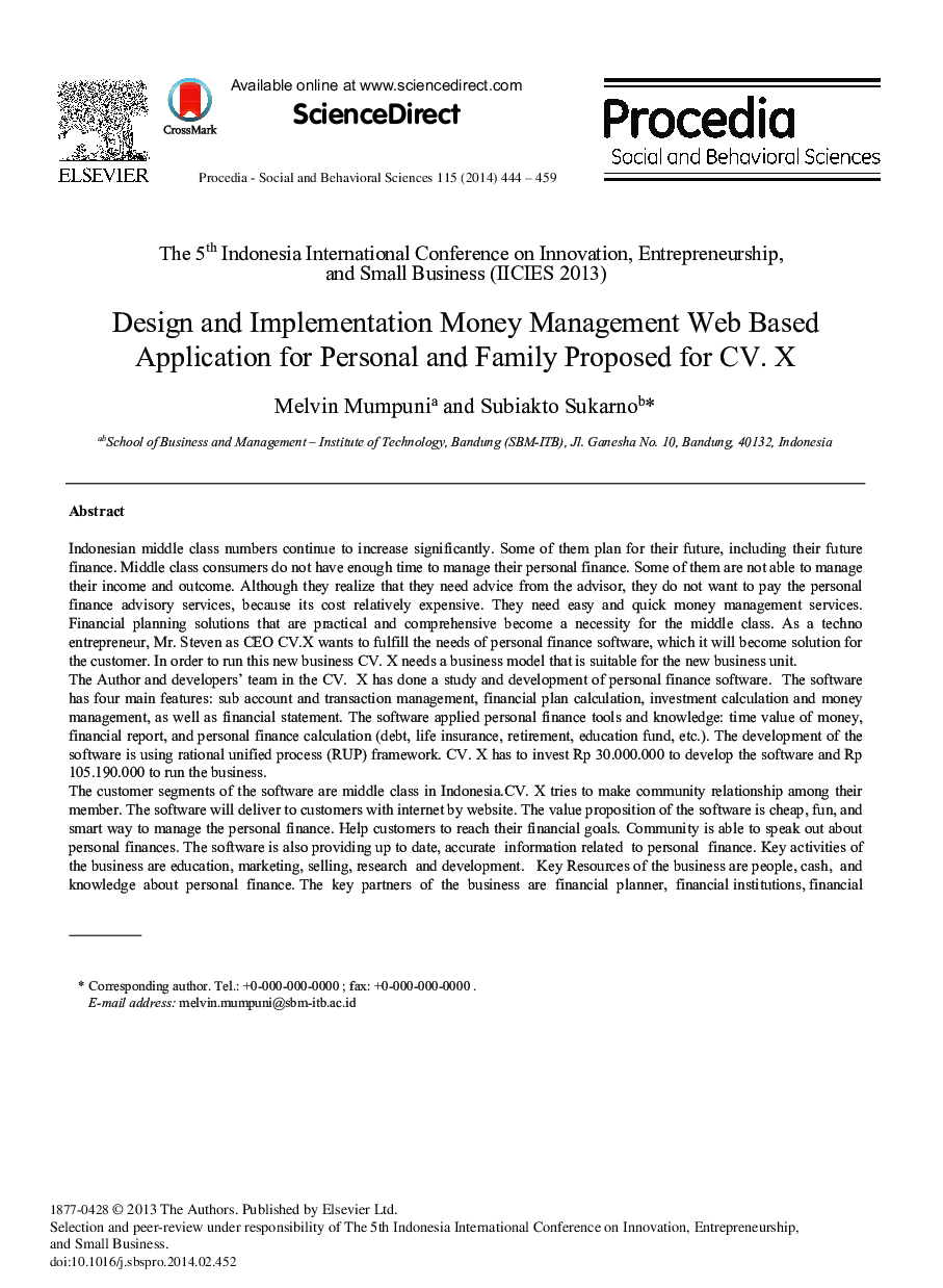 Design and Implementation Money Management Web Based Application for Personal and Family Proposed for CV. X 